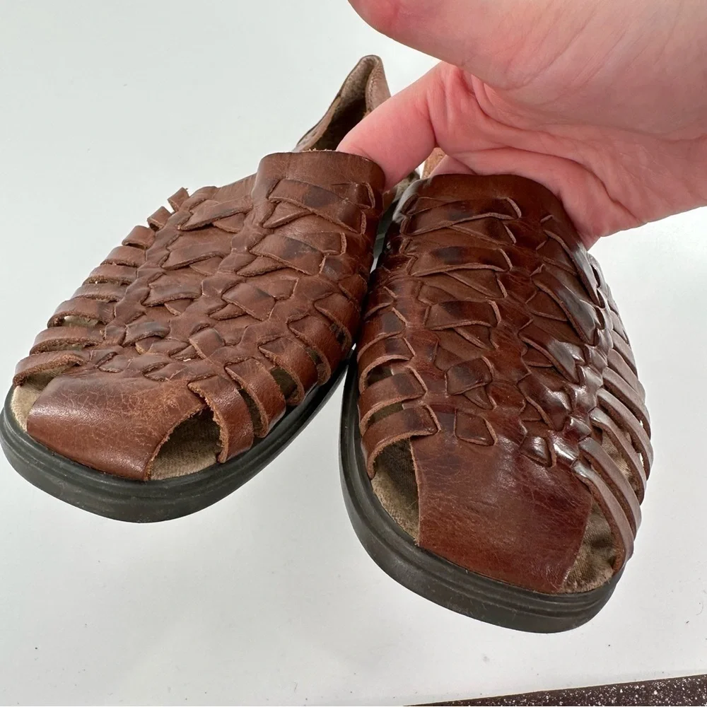 Faded Glory Tara flats size 8.5 brown leather square toe woven 80s 90s vintage